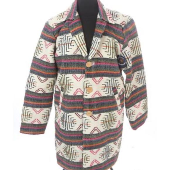 NEW WITH TAGS BHUTAN YATRA THICK CHUNKY TIBETAN EMBROIDERED TWEED LONG COAT L